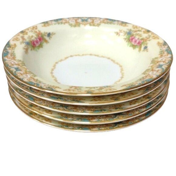Noritake Japan Camelot 6000 Pattern Rim Fruit/Dessert Bowls Gold Trim Set of 4 - Picture 2 of 9